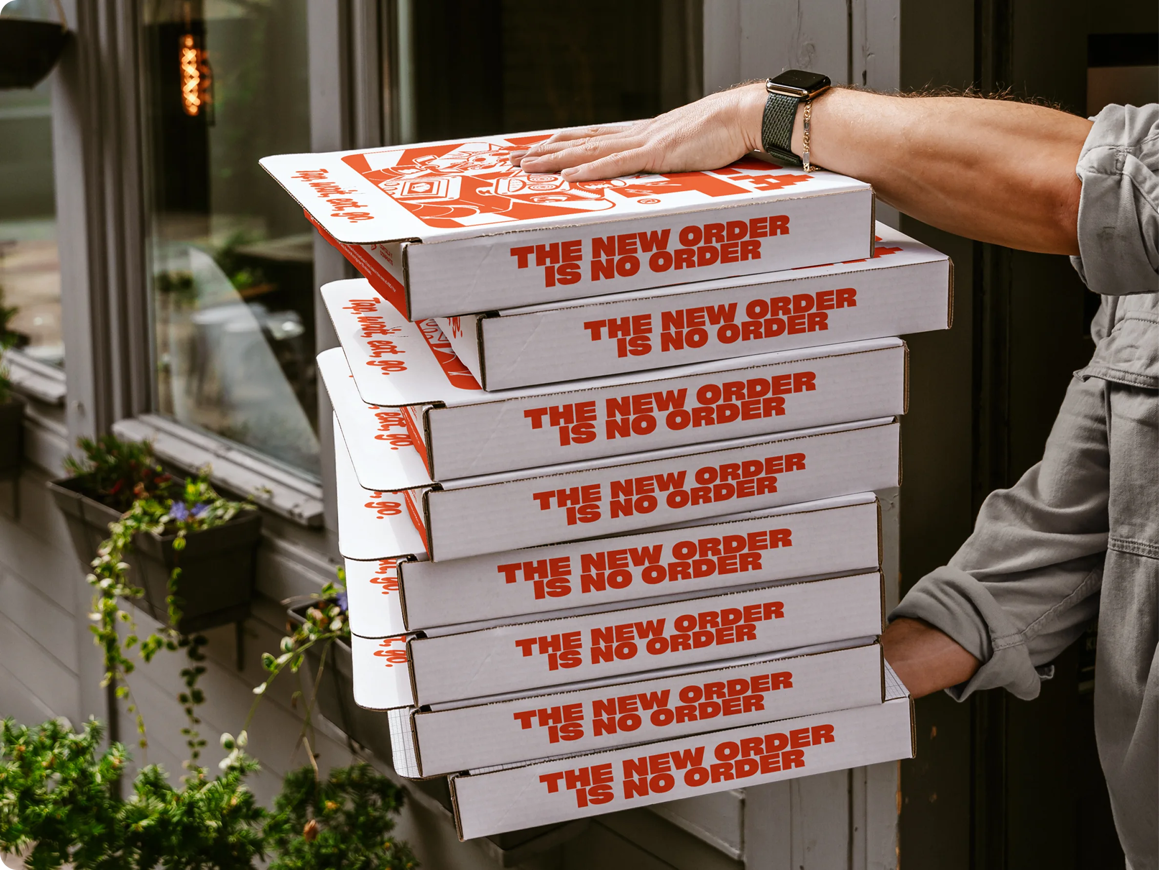 Cajas de pizza Pizzabot apiladas